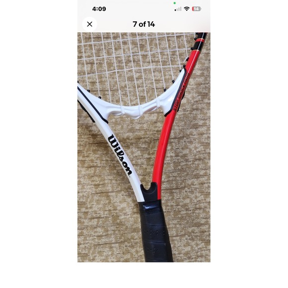 Wilson Roger Federer 110 Tennis Racket White Red Black power strings - Picture 3 of 5